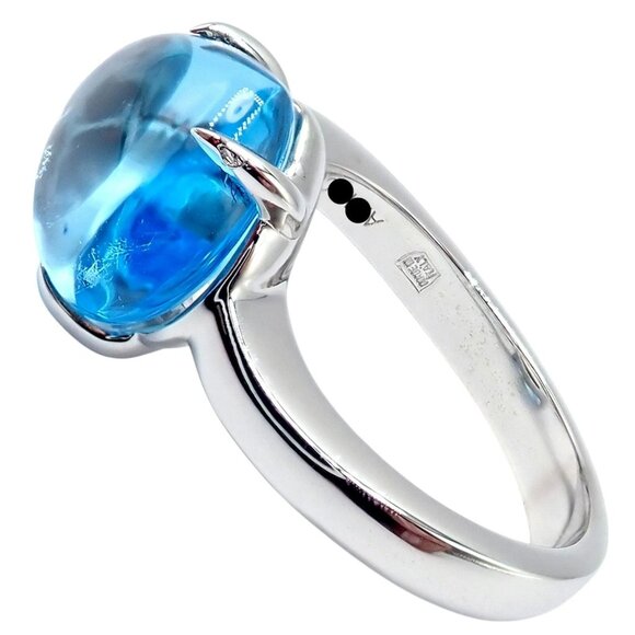 Authentic! Bulgari 18k Whtie Gold Mediterranean Eden Blue Topaz Ring Size 6 - Picture 4 of 14